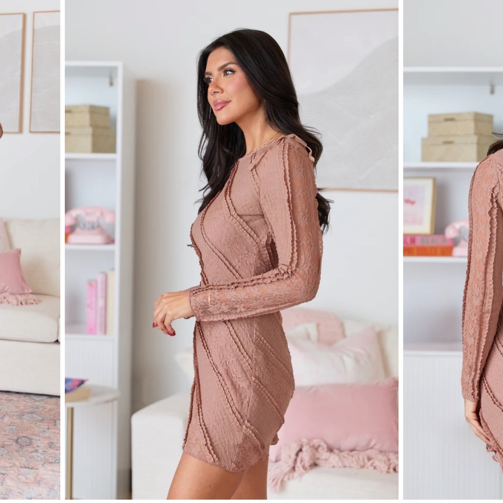 NWOT Pink Lily Terracotta Lace Mini Dress